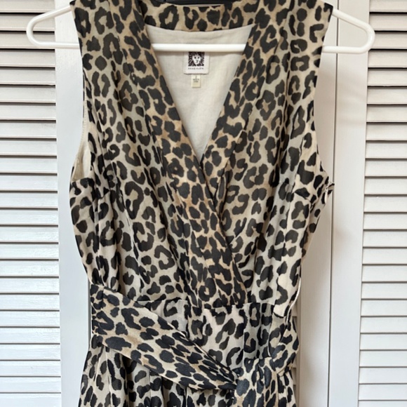 Anne Klein Leopard Print V-Neck Sleeveless Fit Flare Dress Lined Size 2 Runs Lg - Picture 1 of 16